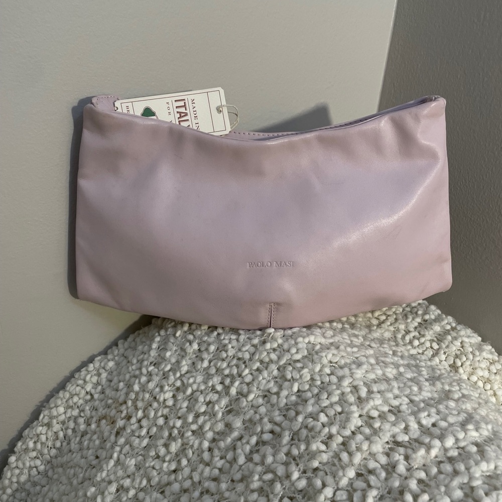 Paolo Masi supple genuine leather Pink Lilac Satin Wristlet Clutch Italy New